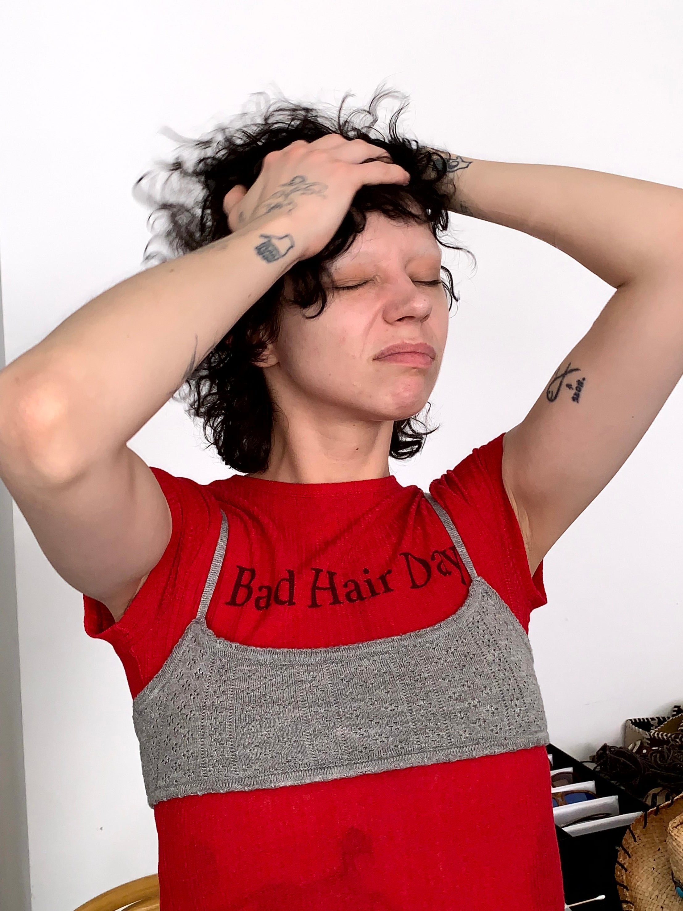 Bad Hair Day Tee Red
