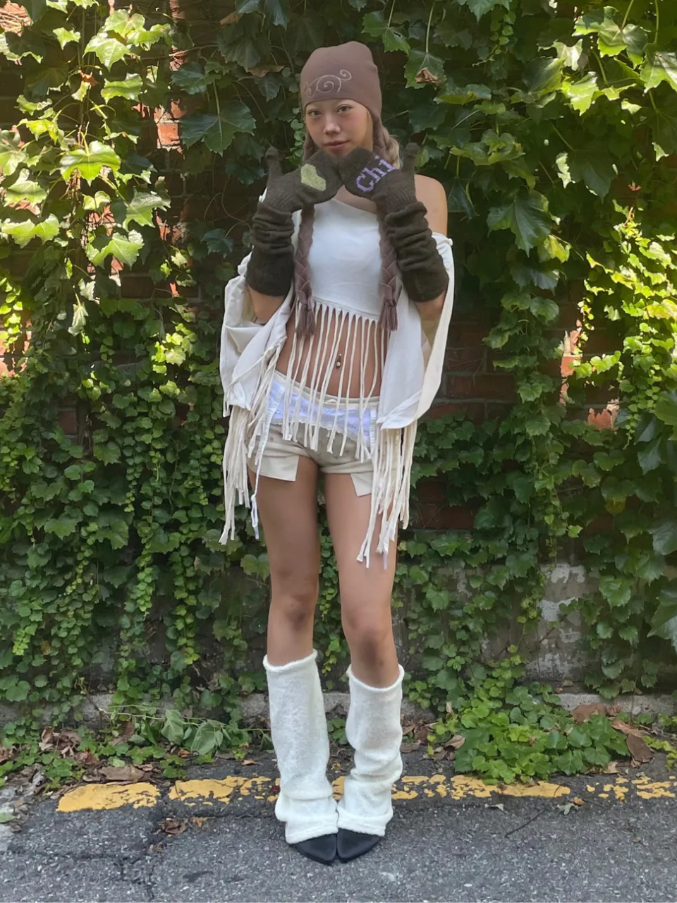Button Back Leg Warmers Brown