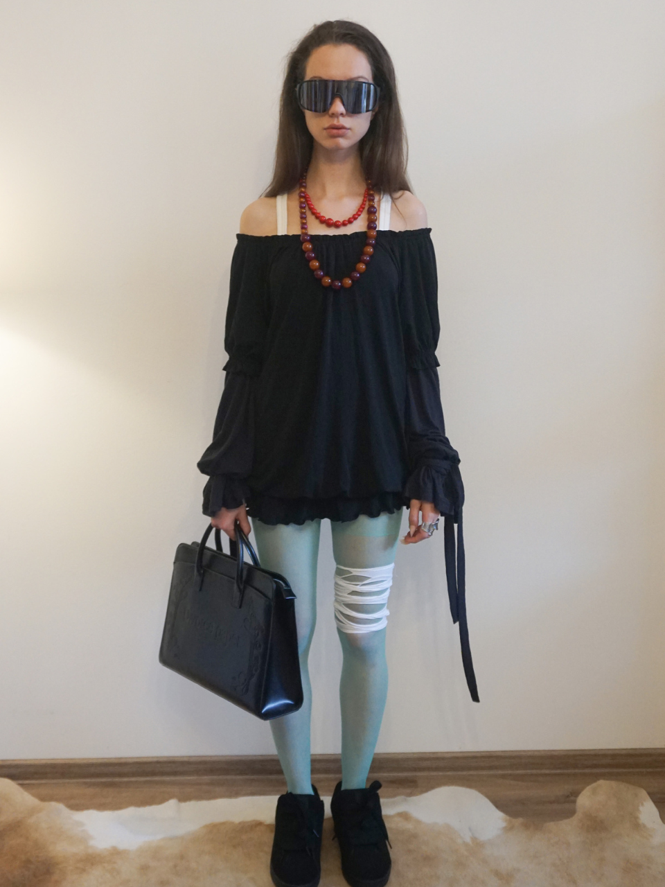 Soft Shirring Layered Tee Black