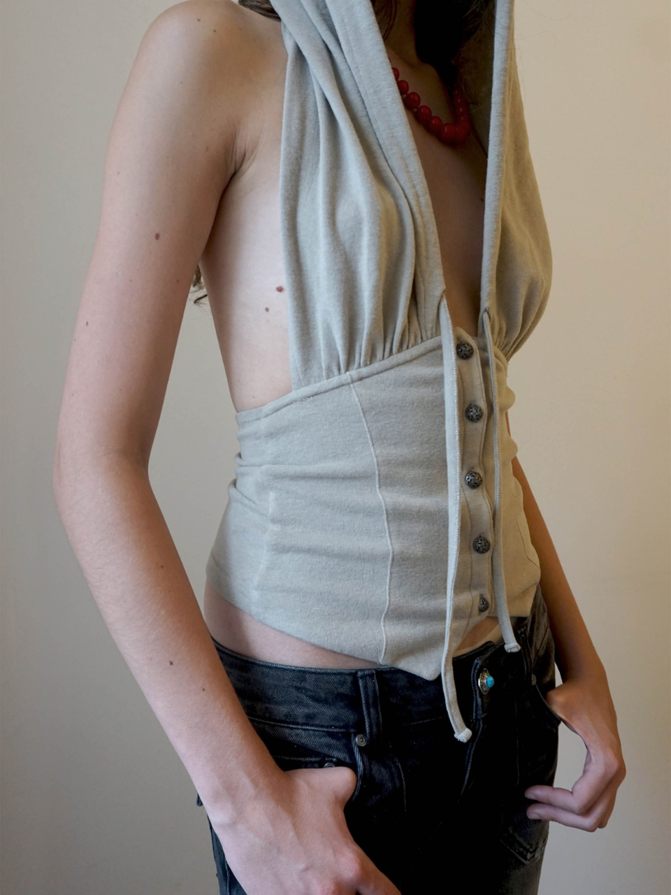 Classic Sleeveless Hoodie Beige