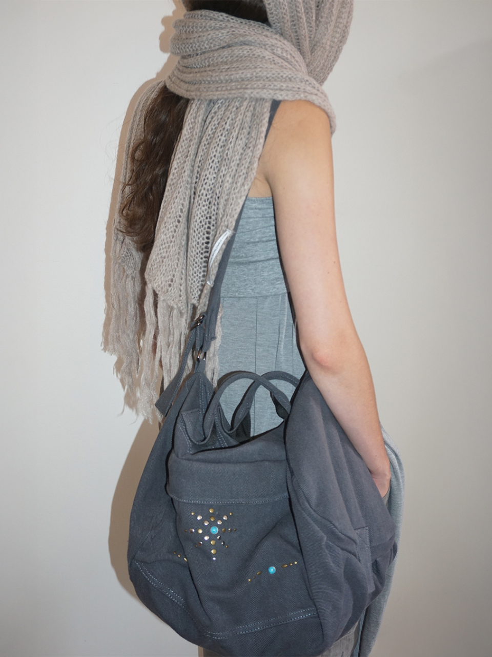 Three-Way Stud Twill Bag Cool Gray