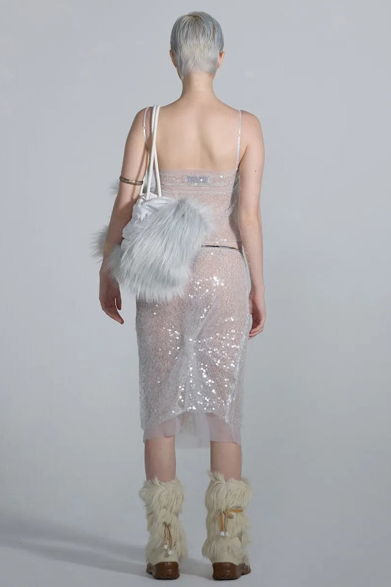 Fluffy Slouchy Satin Bag White