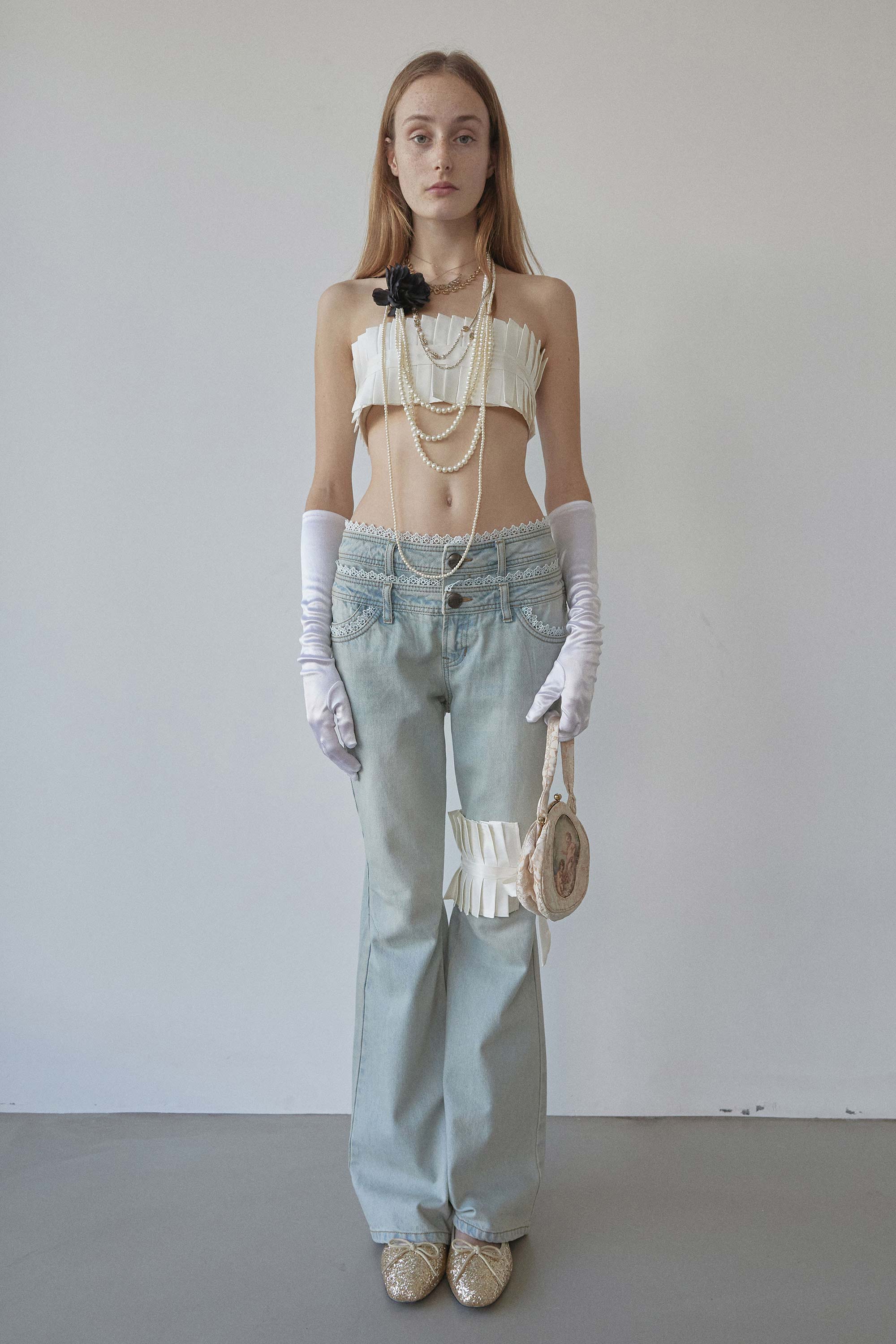Double Waist Boots Cut Denim Vintage Ice