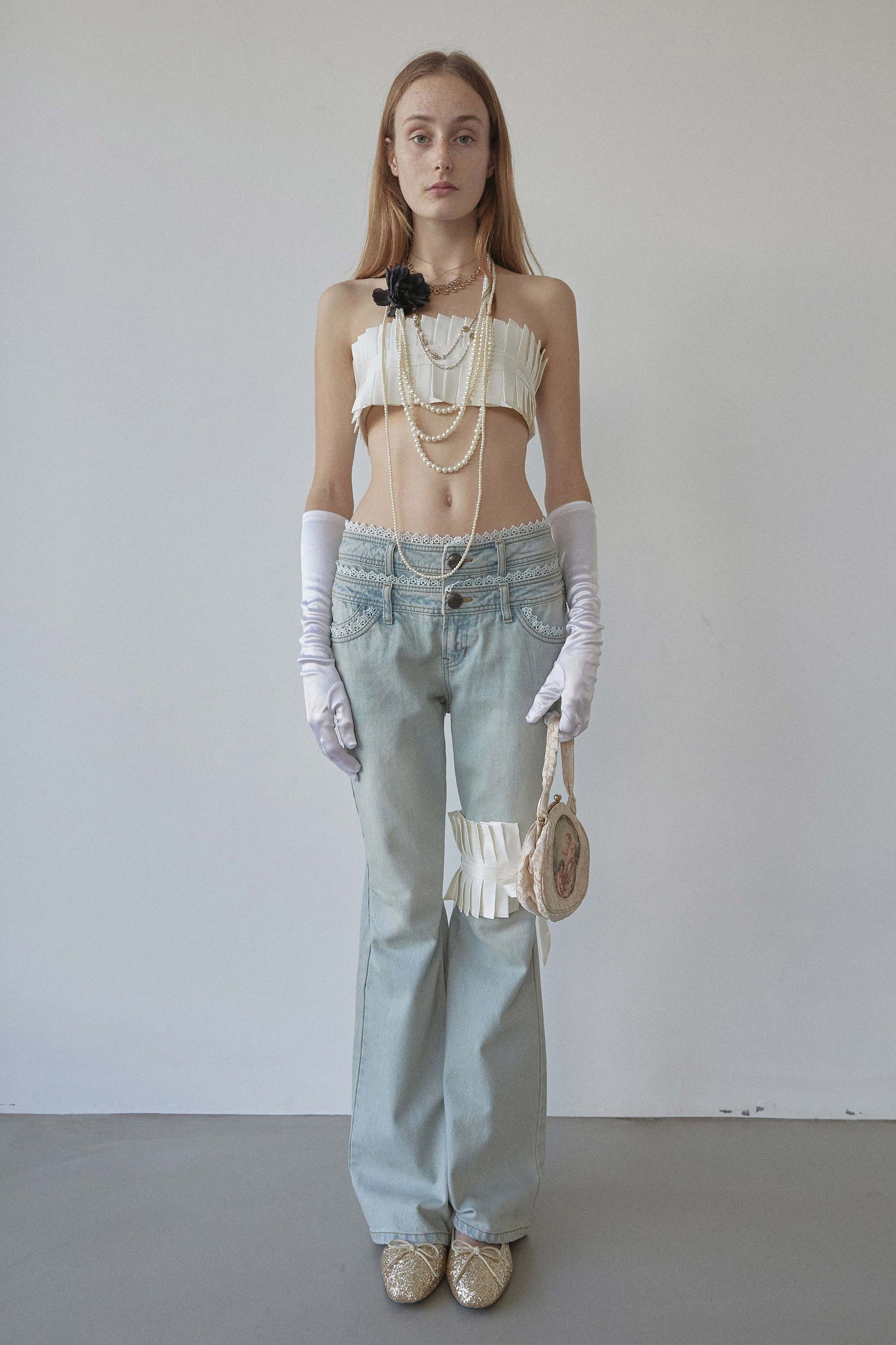 Double Waist Boots Cut Denim Vintage Ice