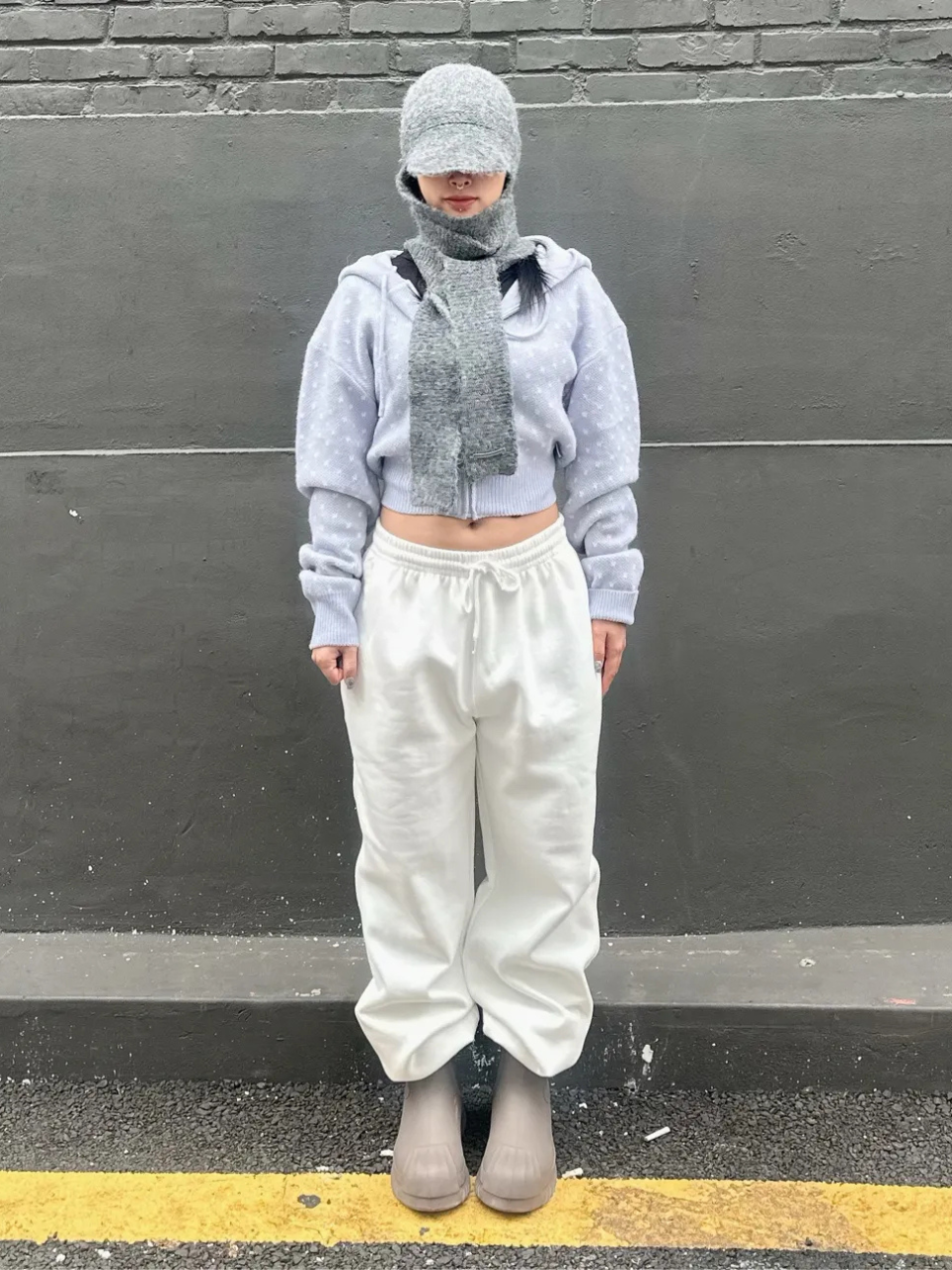 Snowflake Knit Zip-Up Misty Blue
