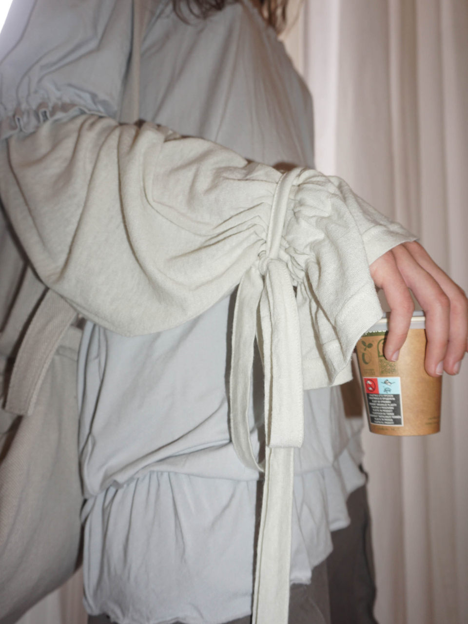 Soft Shirring Layered Tee Pale Gray
