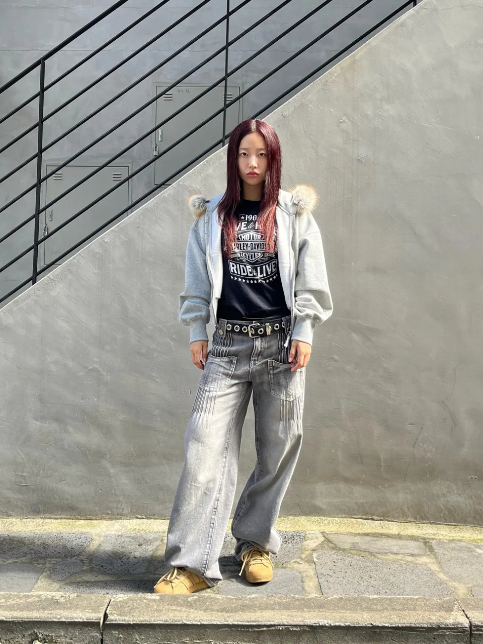 Faux Fur Trimming Hooded Zip-Up White