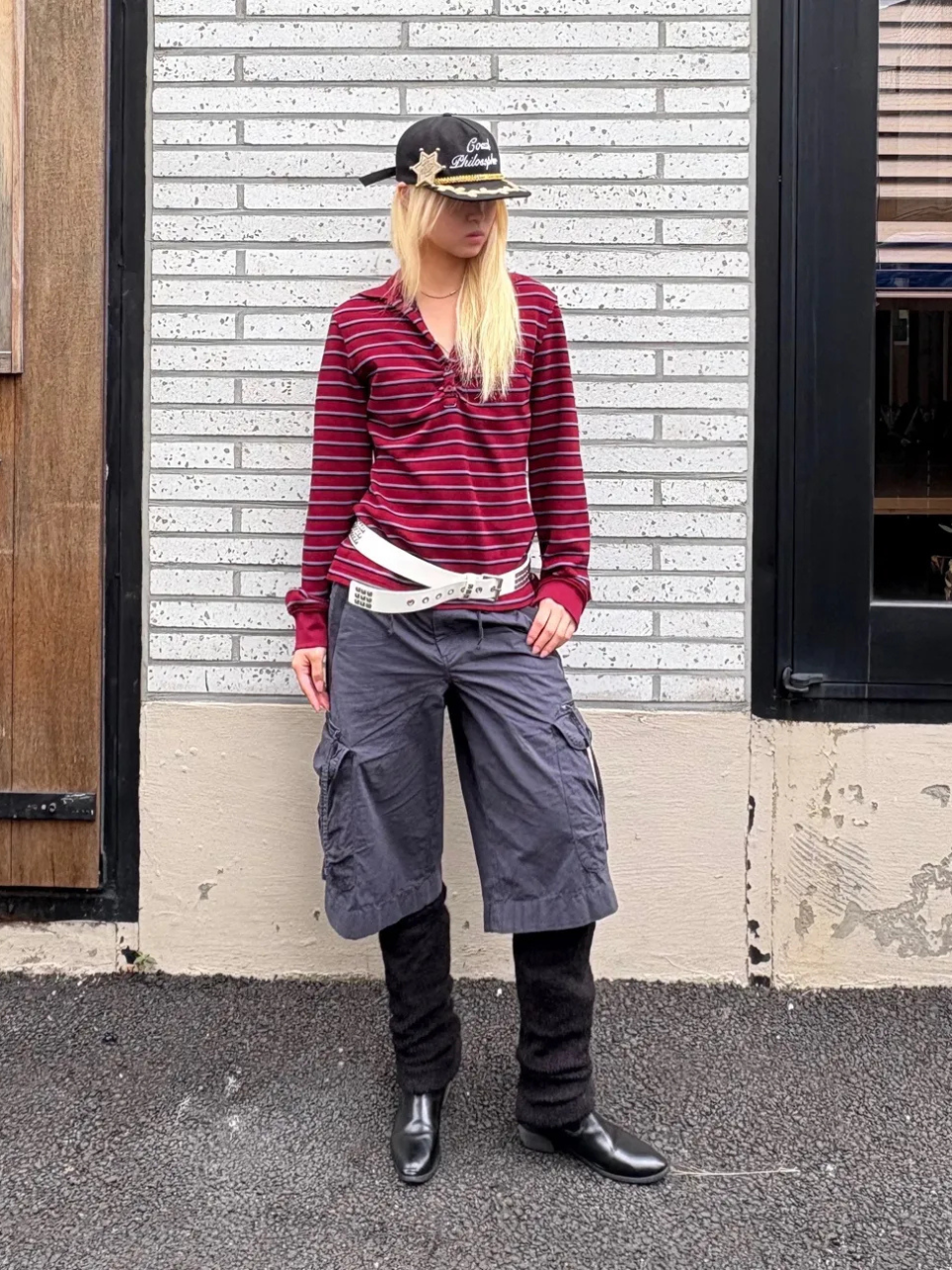 Shirring Tennis Shirt Wine Stripe