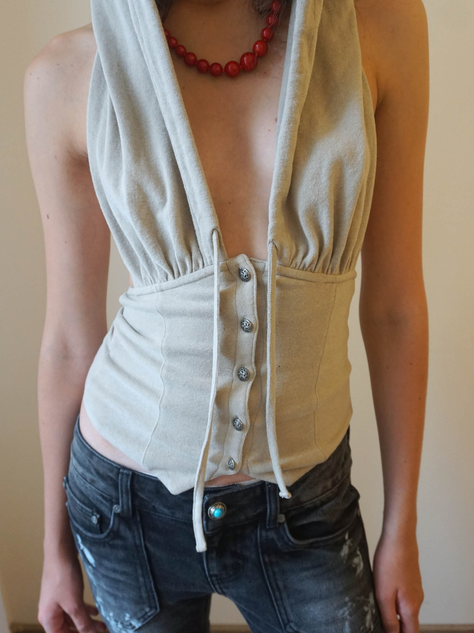 Classic Sleeveless Hoodie Beige