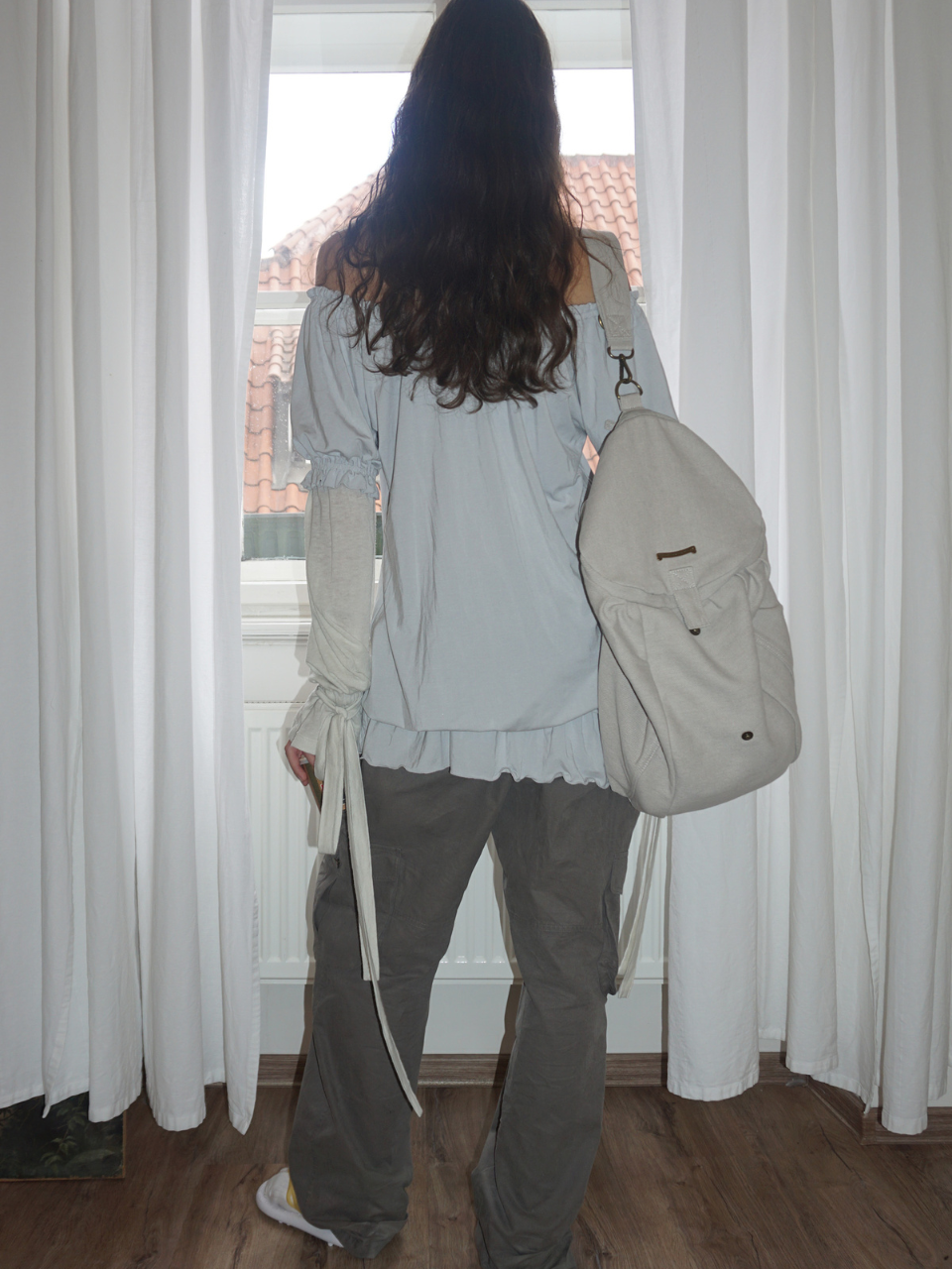 Soft Shirring Layered Tee Pale Gray