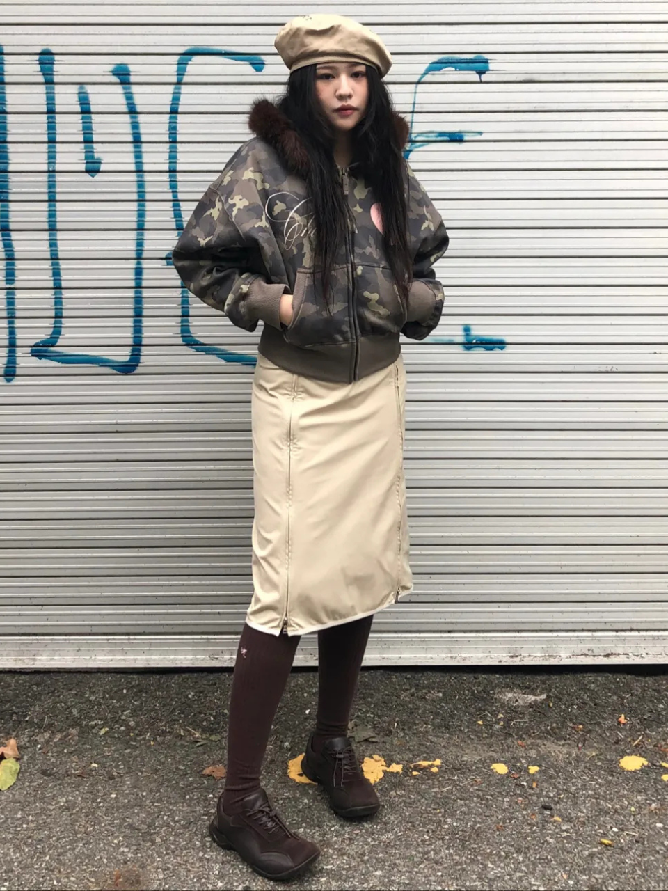 Faux Fur Trimming Hooded Zip-Up White