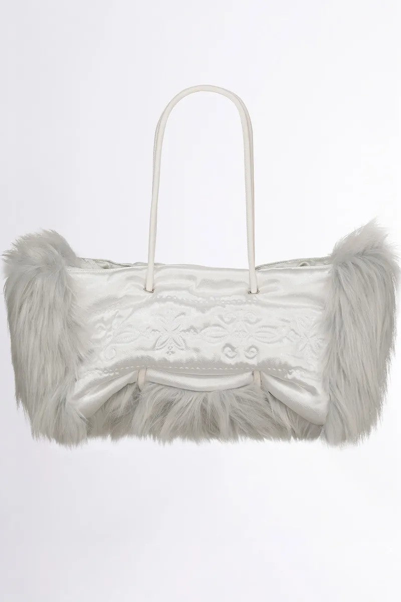 Fluffy Slouchy Satin Bag White