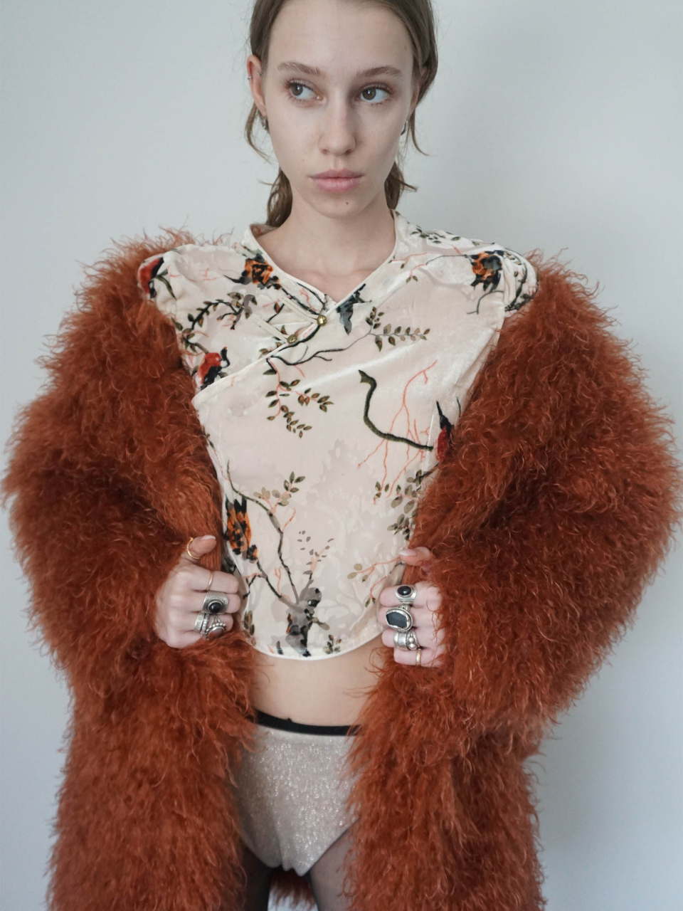 Velvet Qipao Blouse Beige
