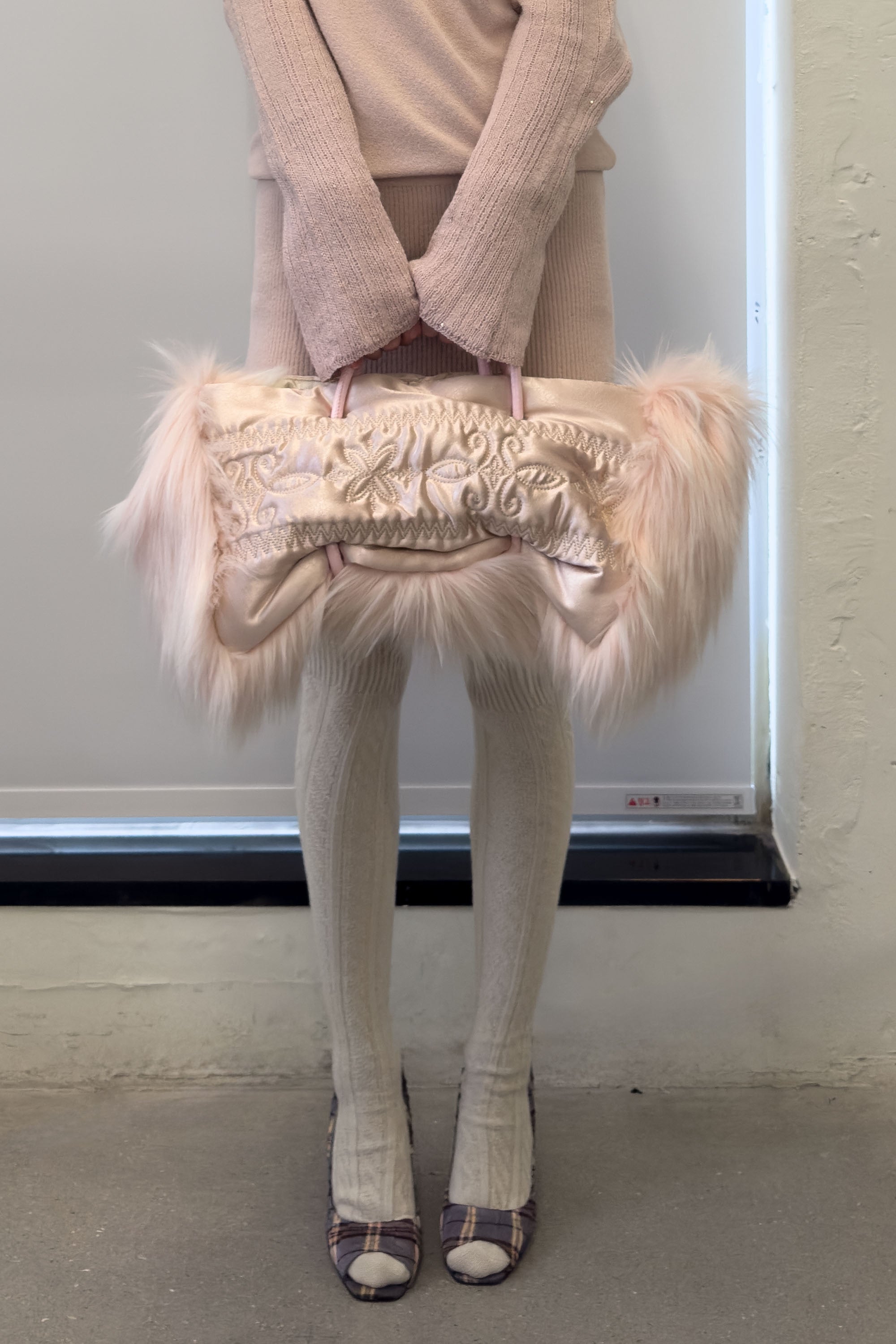 Fluffy Slouchy Satin Bag Coral Beige/Pink