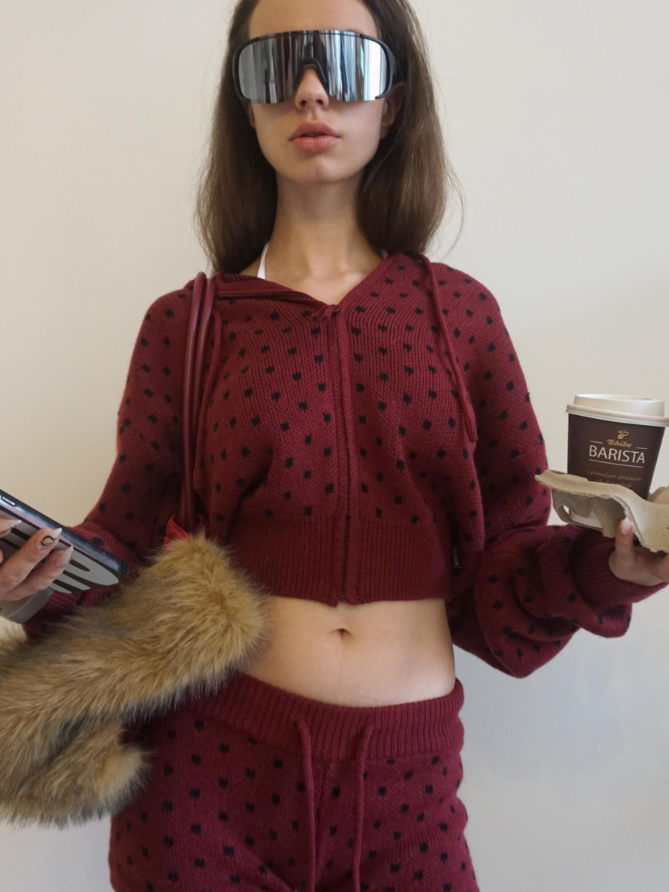 Snowflake Knit Zip-Up Ladybug