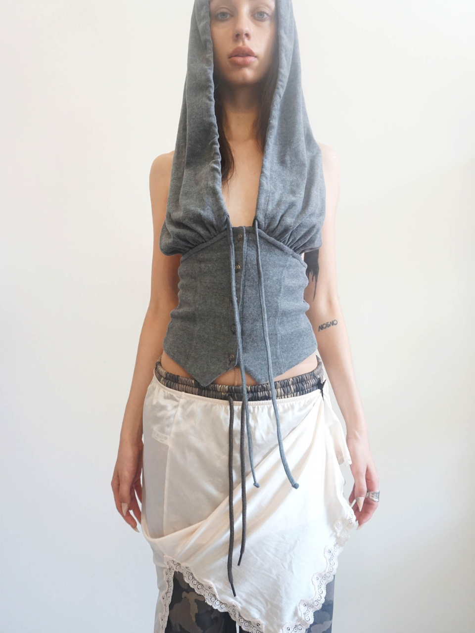 Classic Sleeveless Hoodie Melange Gray