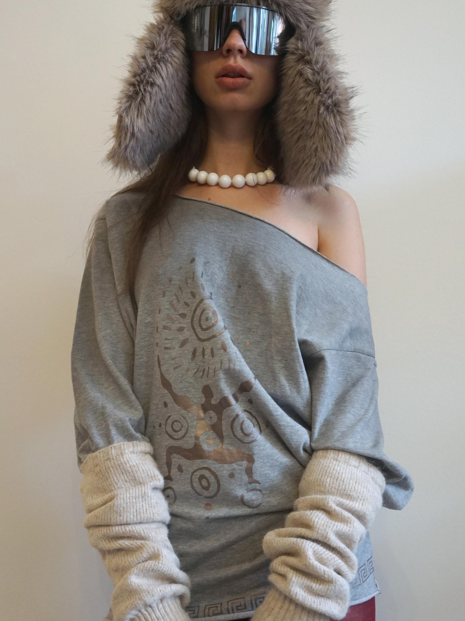 Boho Washed Off-Shoulder Tee Melange Gray