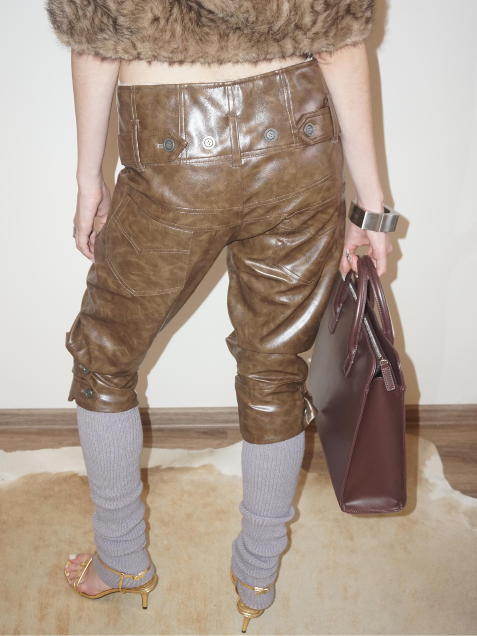 Capri Faux Leather Pants Brown