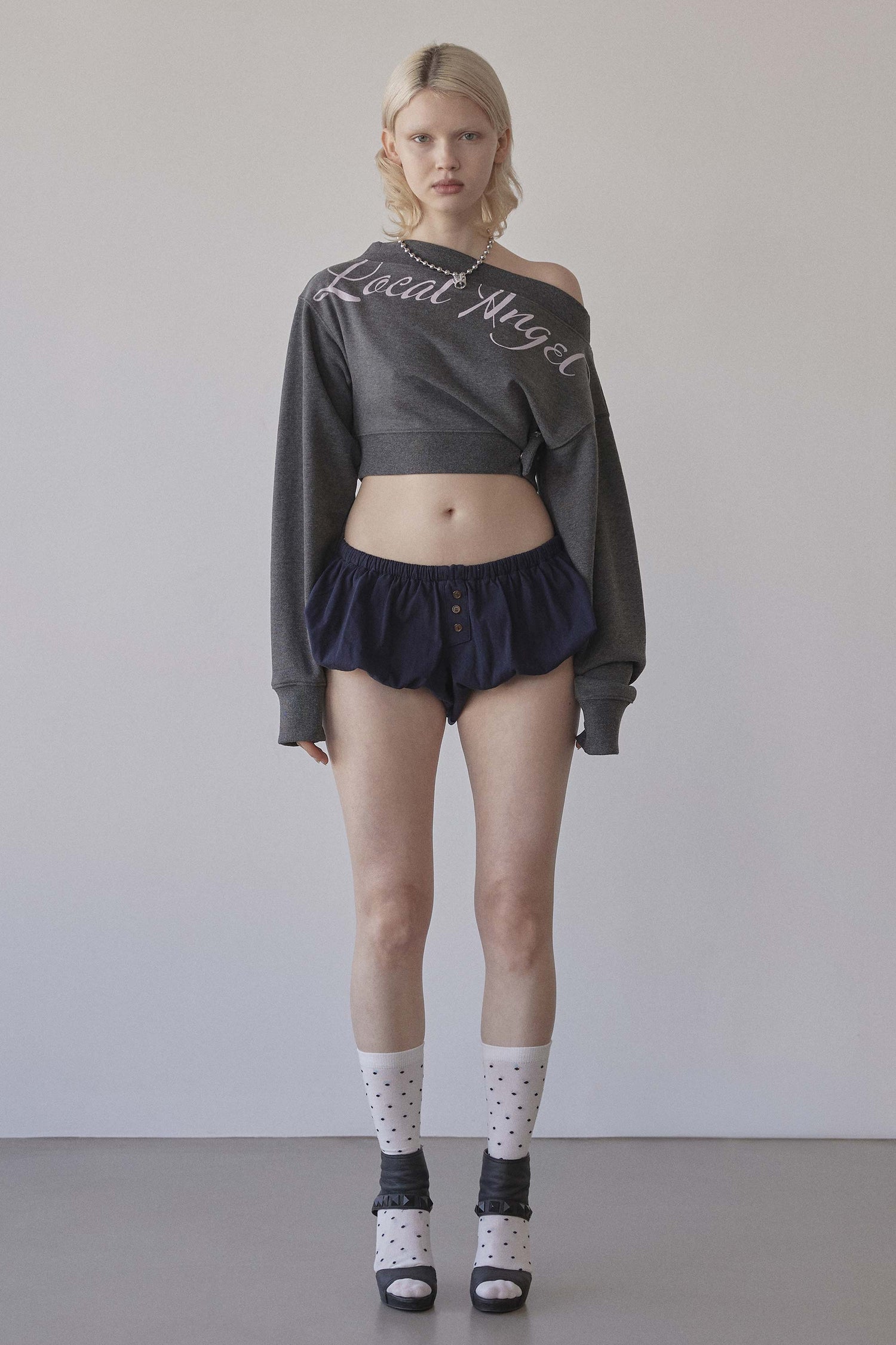 Off-Shoulder Cropped Sweatshirt Charcoal