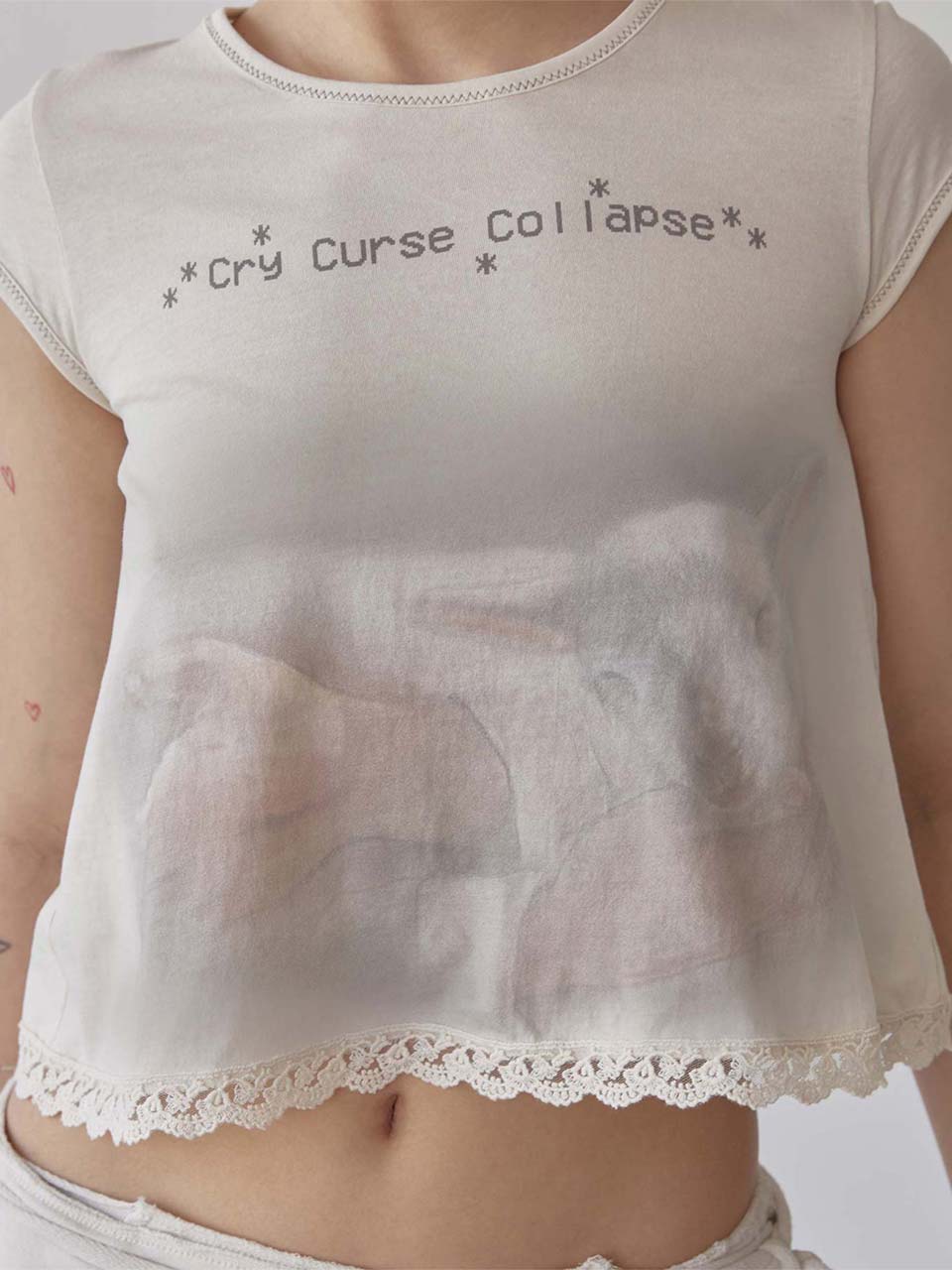 Lace Crop Baby Tee Nude Pink