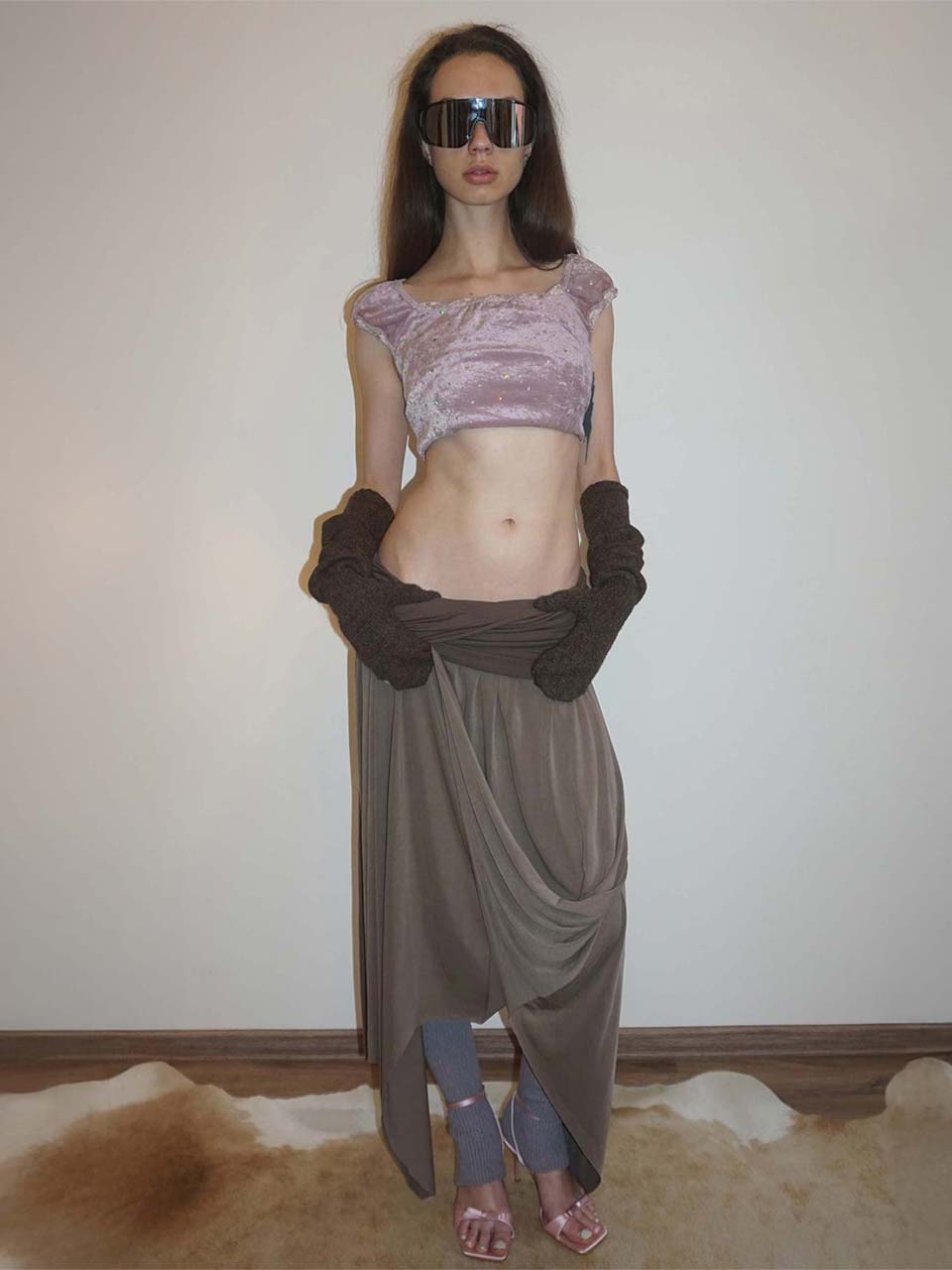 Draping Unbalance Skirt Ash Brown