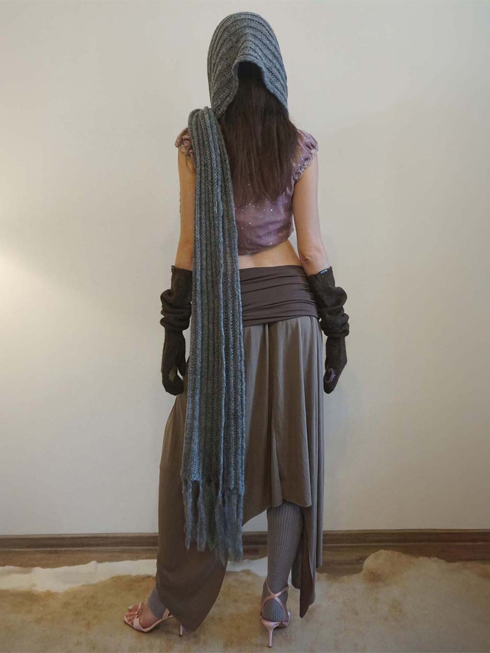 Draping Unbalance Skirt Ash Brown