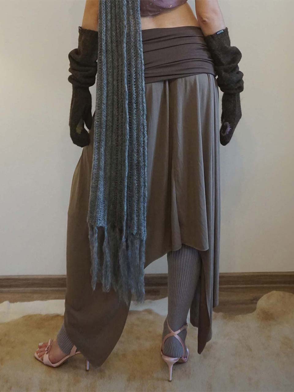 Draping Unbalance Skirt Ash Brown