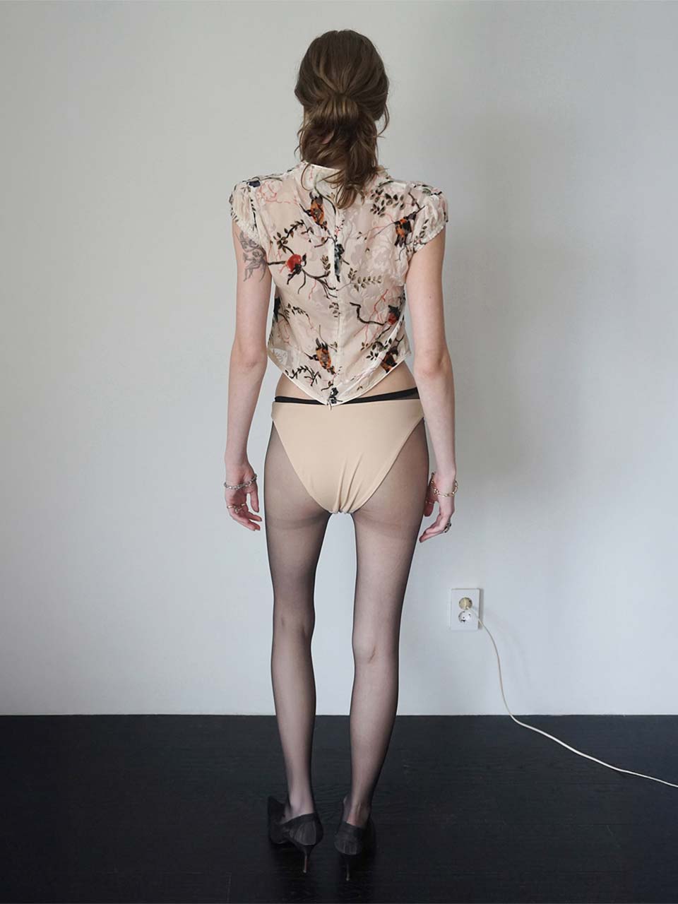 Velvet Qipao Blouse Beige