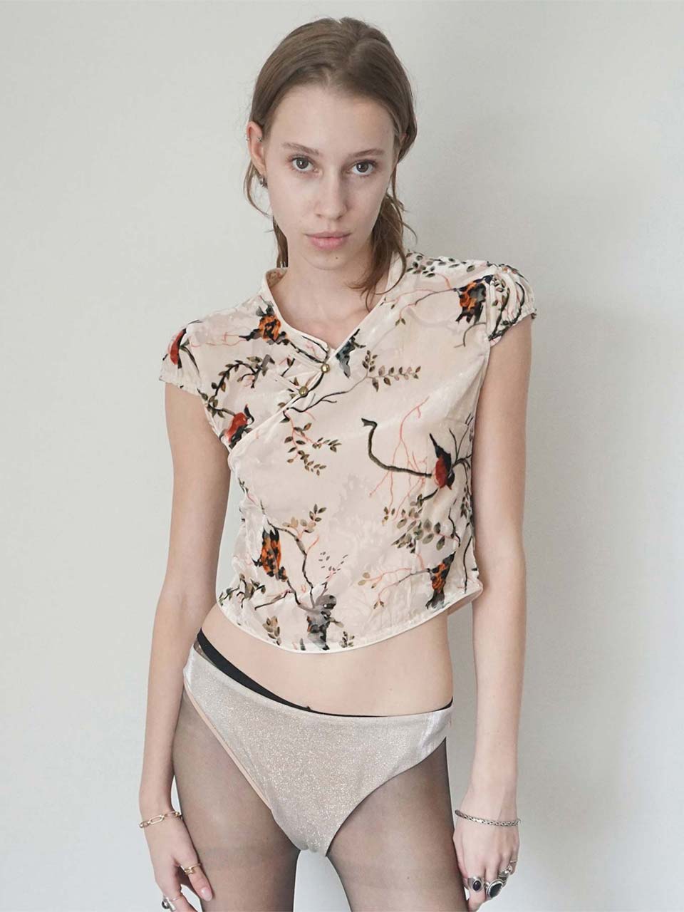 Velvet Qipao Blouse Beige