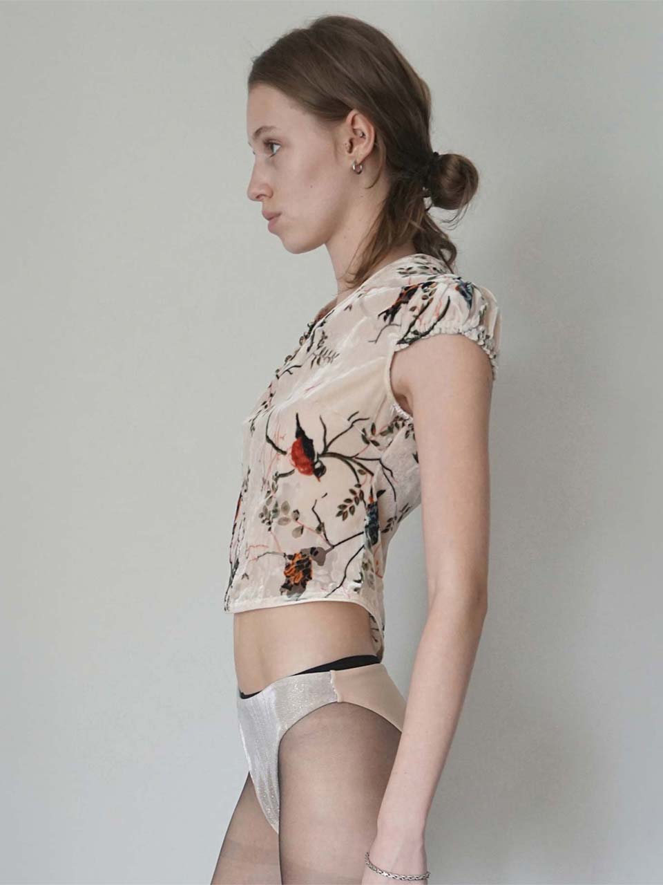 Velvet Qipao Blouse Beige