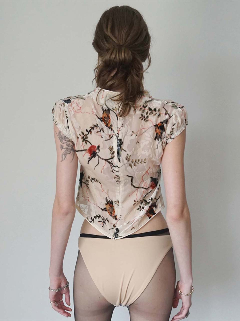 Velvet Qipao Blouse Beige
