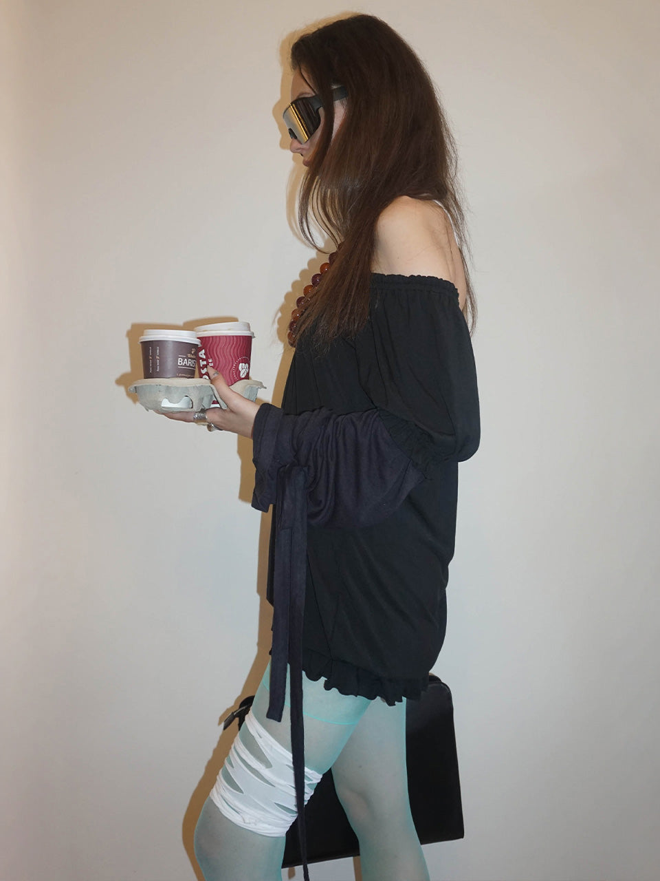 Soft Shirring Layered Tee Black