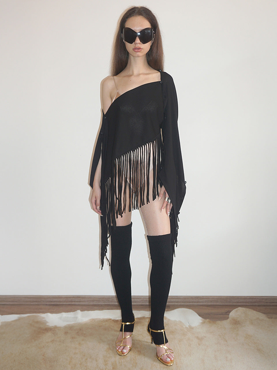Versatile Fringe Cape Black