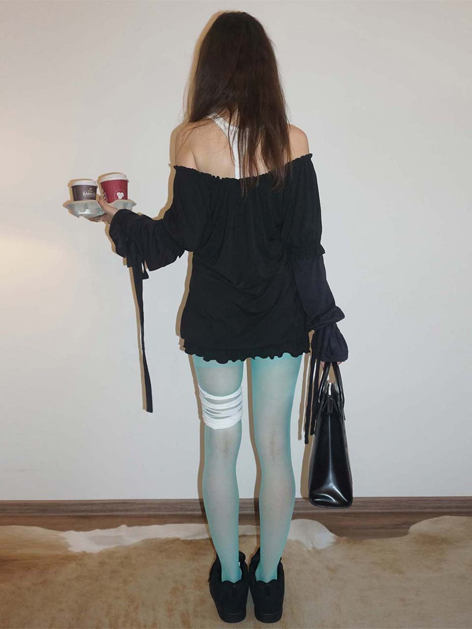 Soft Shirring Layered Tee Black