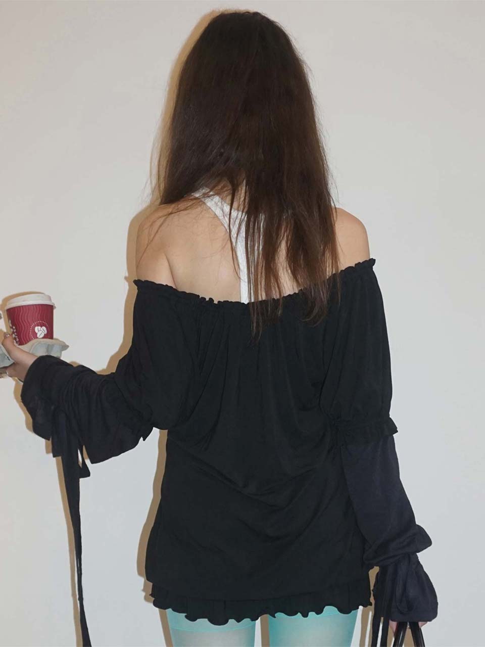 Soft Shirring Layered Tee Black