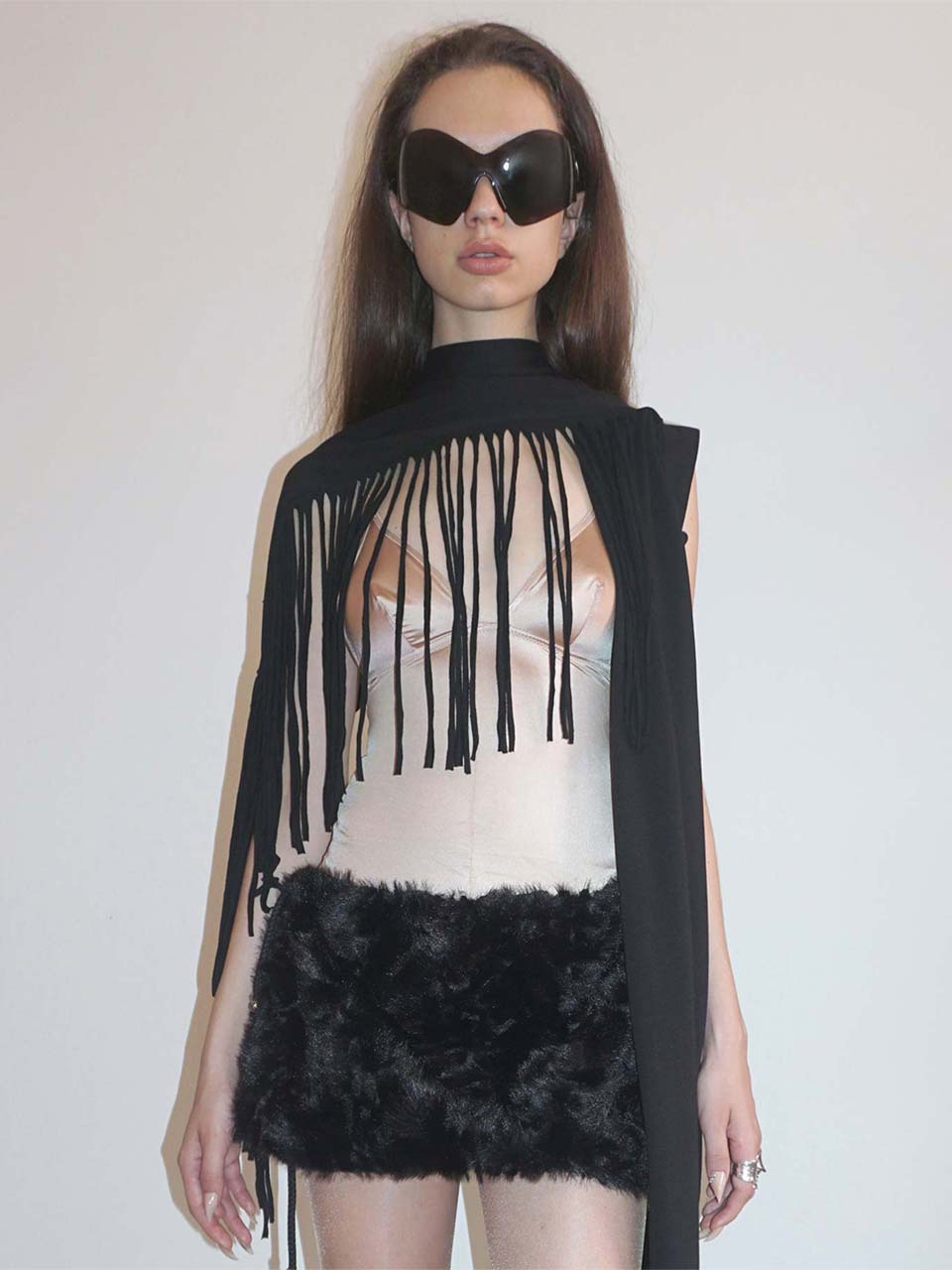 Versatile Fringe Cape Black