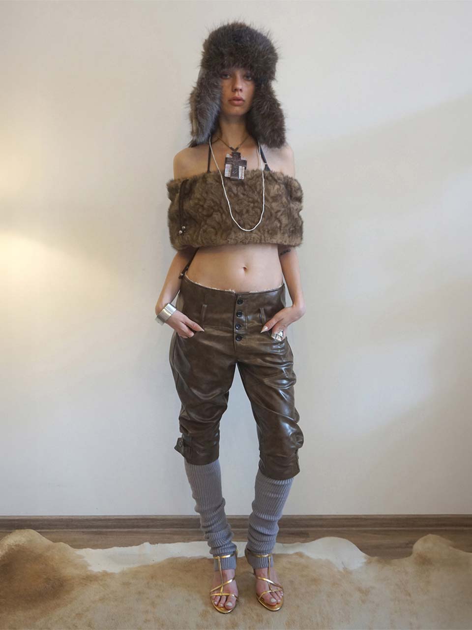 Capri Faux Leather Pants Brown