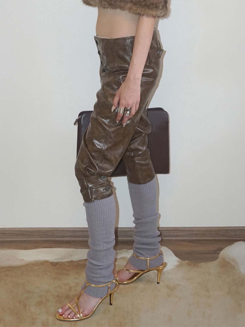 Capri Faux Leather Pants Brown