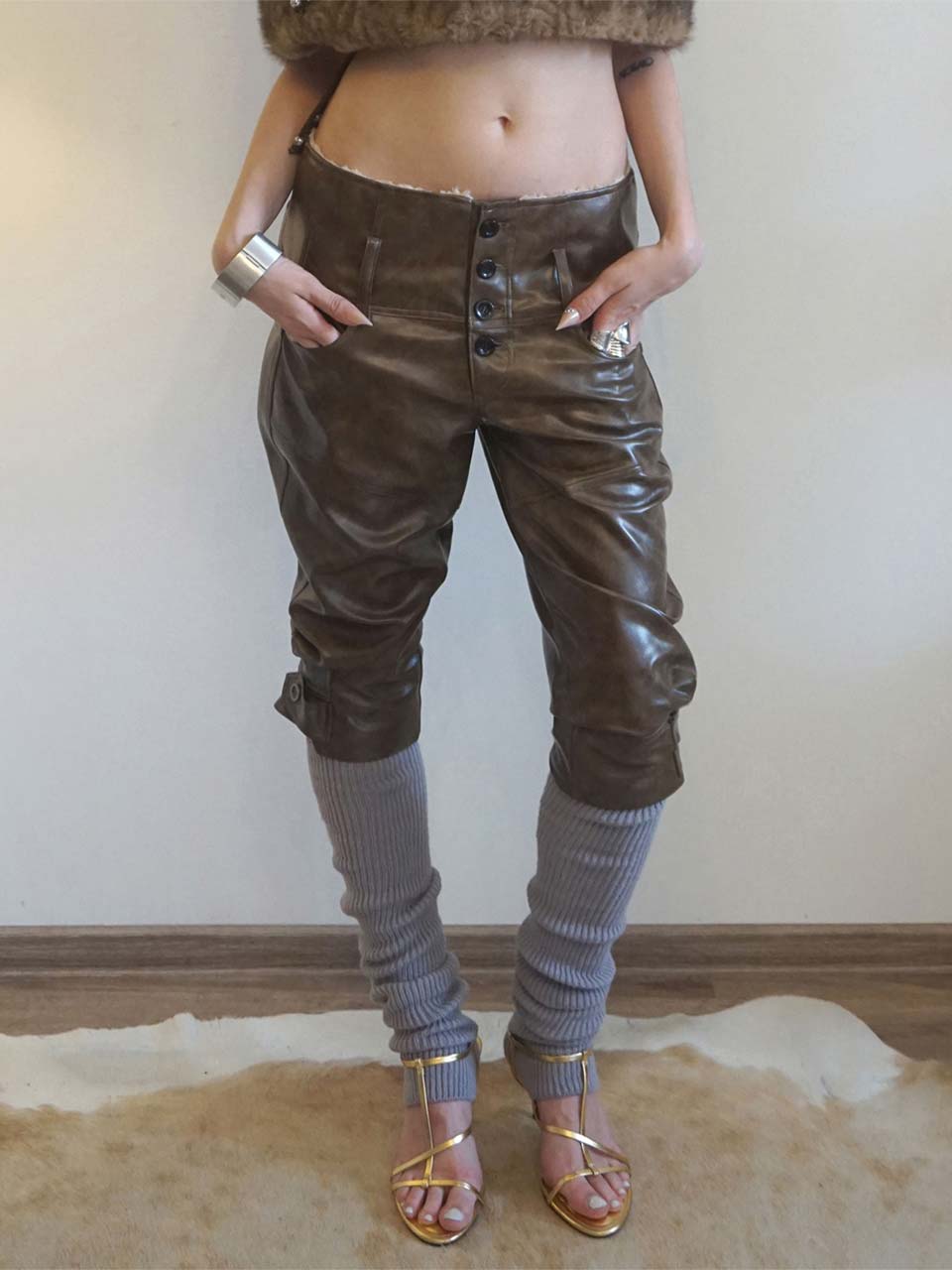 Capri Faux Leather Pants Brown