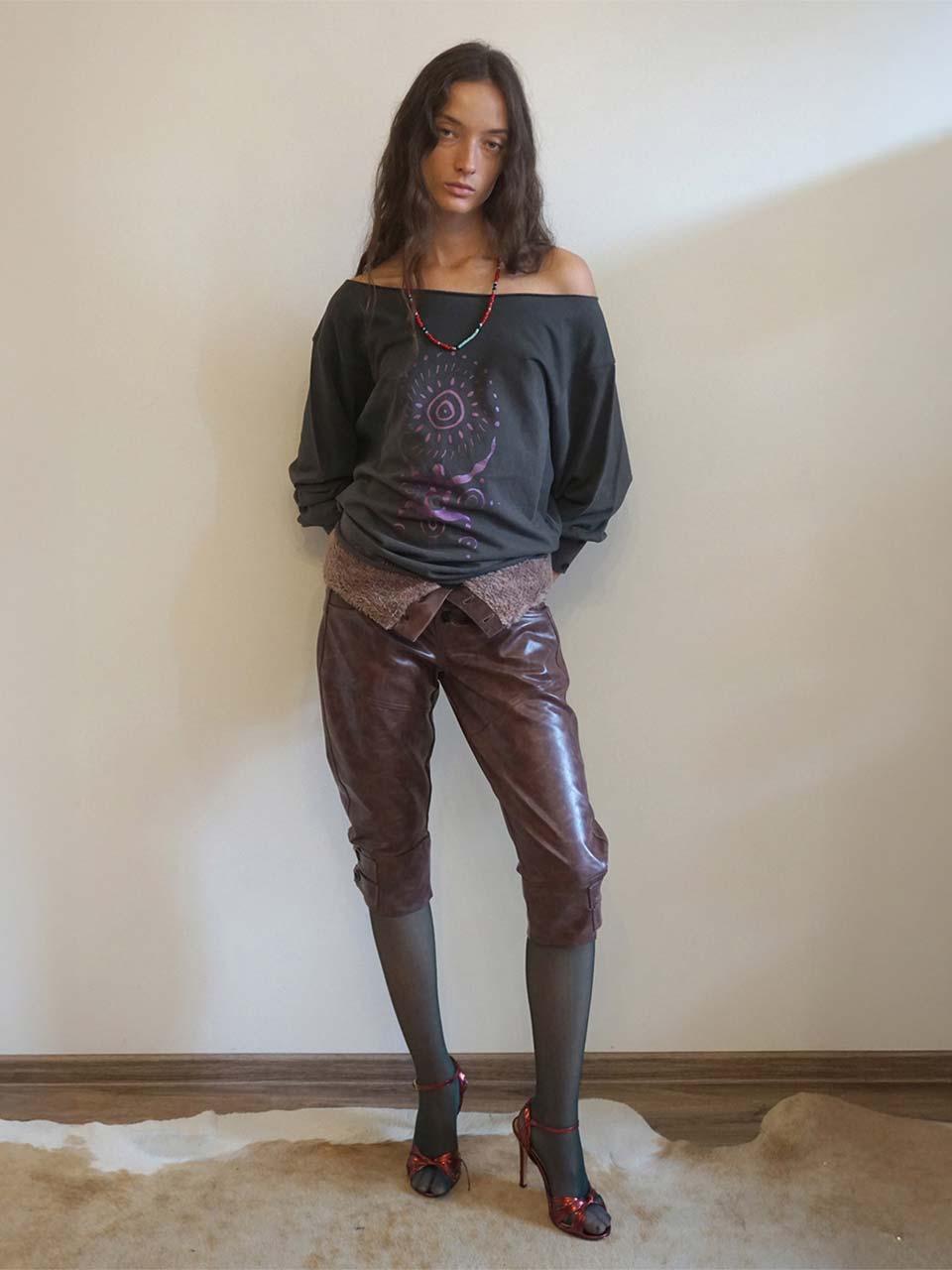 Capri Faux Leather Pants Burgundy