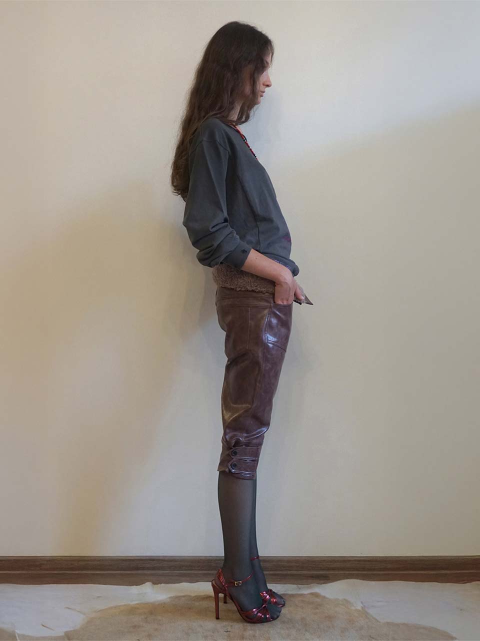 Capri Faux Leather Pants Burgundy
