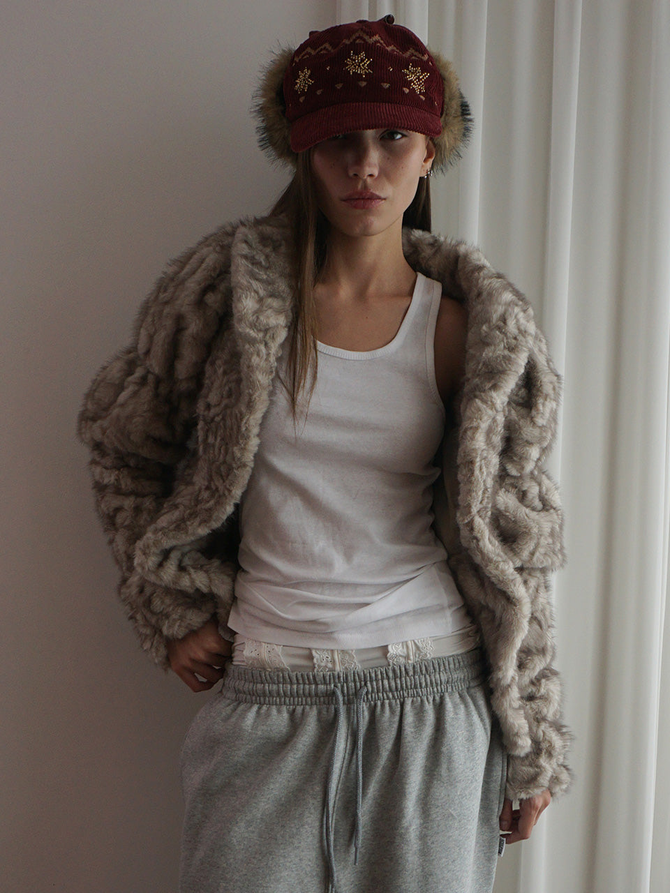 Nordic Corduroy Earflap Cap Burgundy