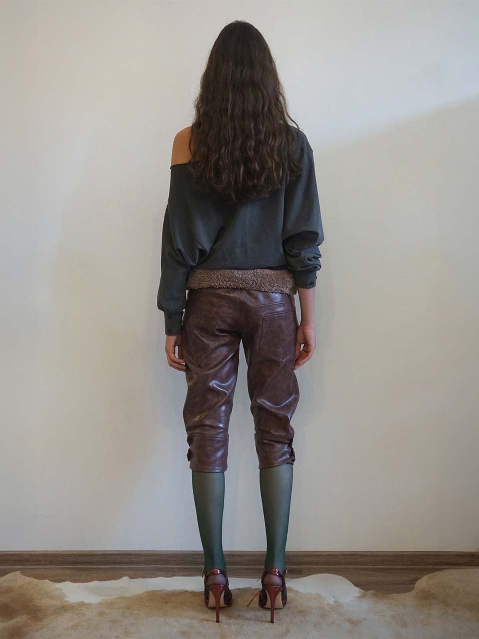 Capri Faux Leather Pants Burgundy