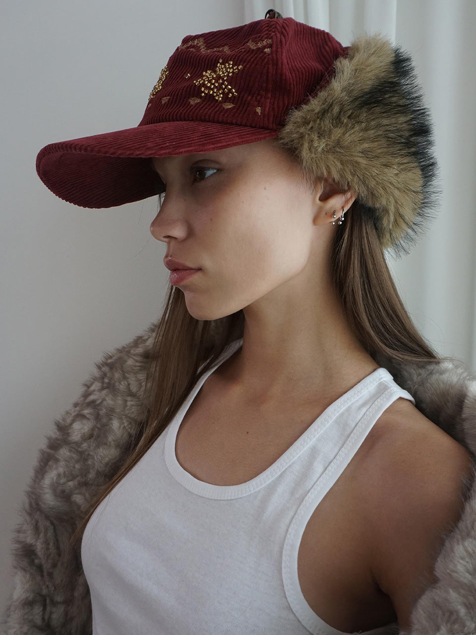 Nordic Corduroy Earflap Cap Burgundy