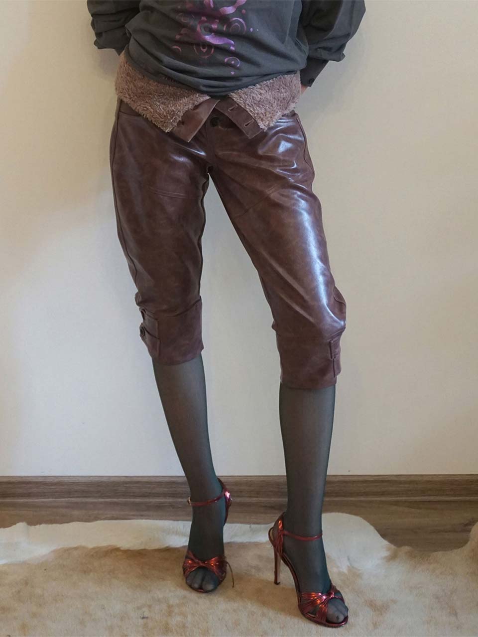 Capri Faux Leather Pants Burgundy