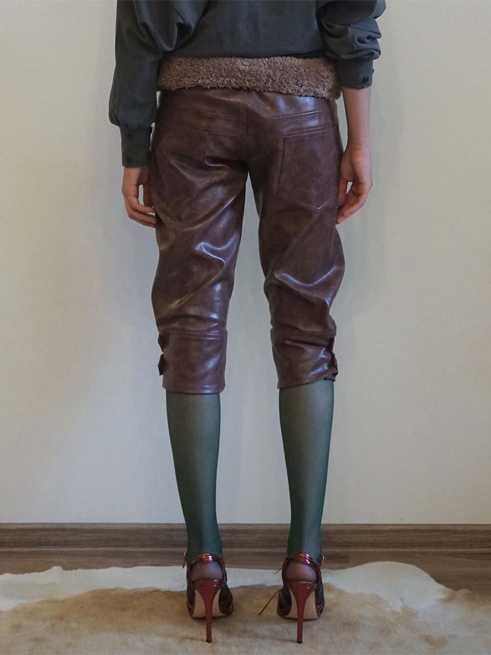 Capri Faux Leather Pants Burgundy