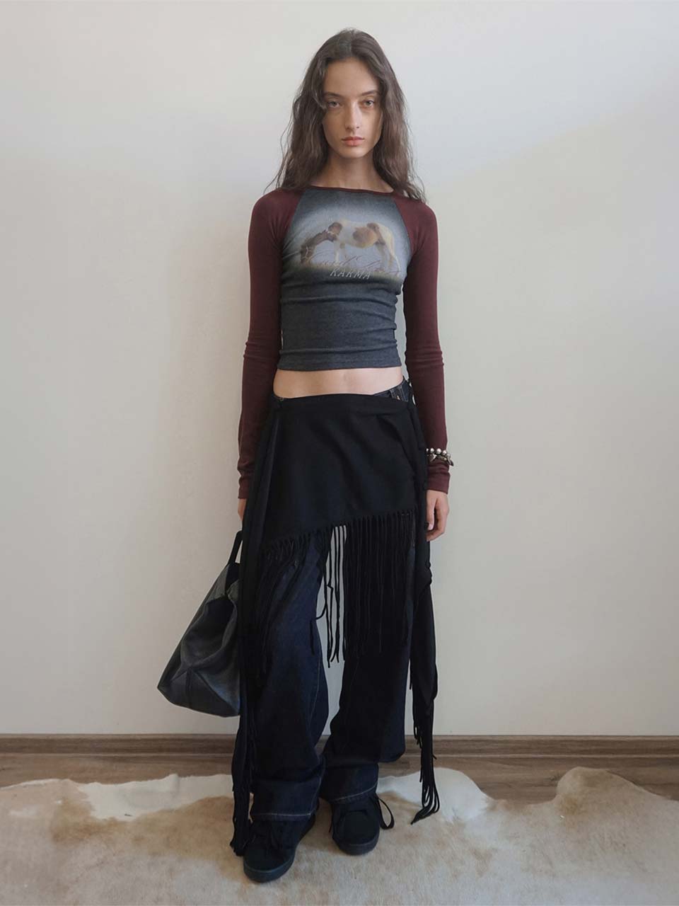 Good Karma Raglan Tee Charcoal/Burgundy