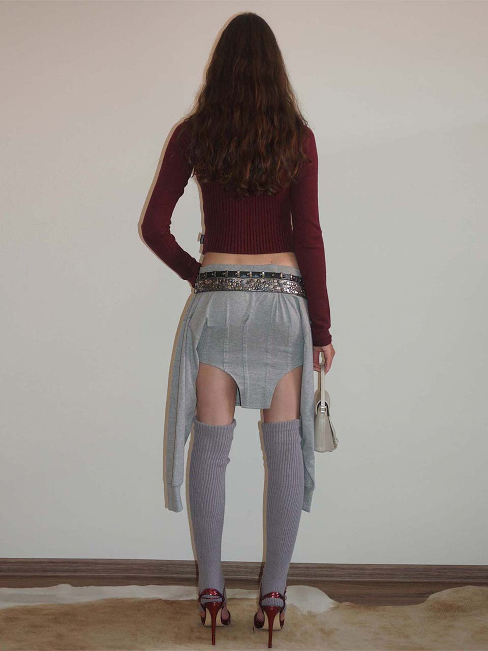 Open Collar Knit Zip-Up Deep Plum