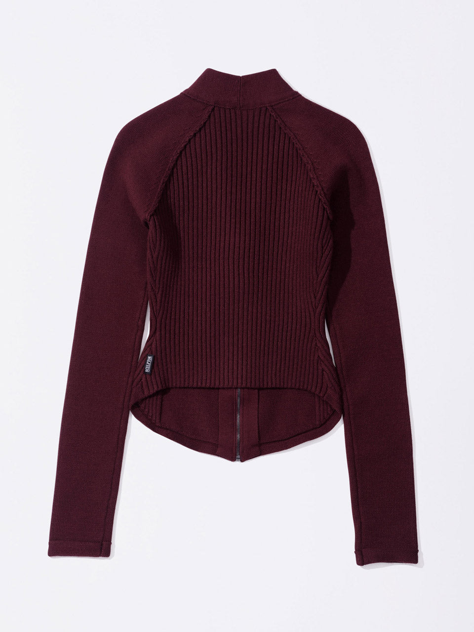 Open Collar Knit Zip-Up Deep Plum