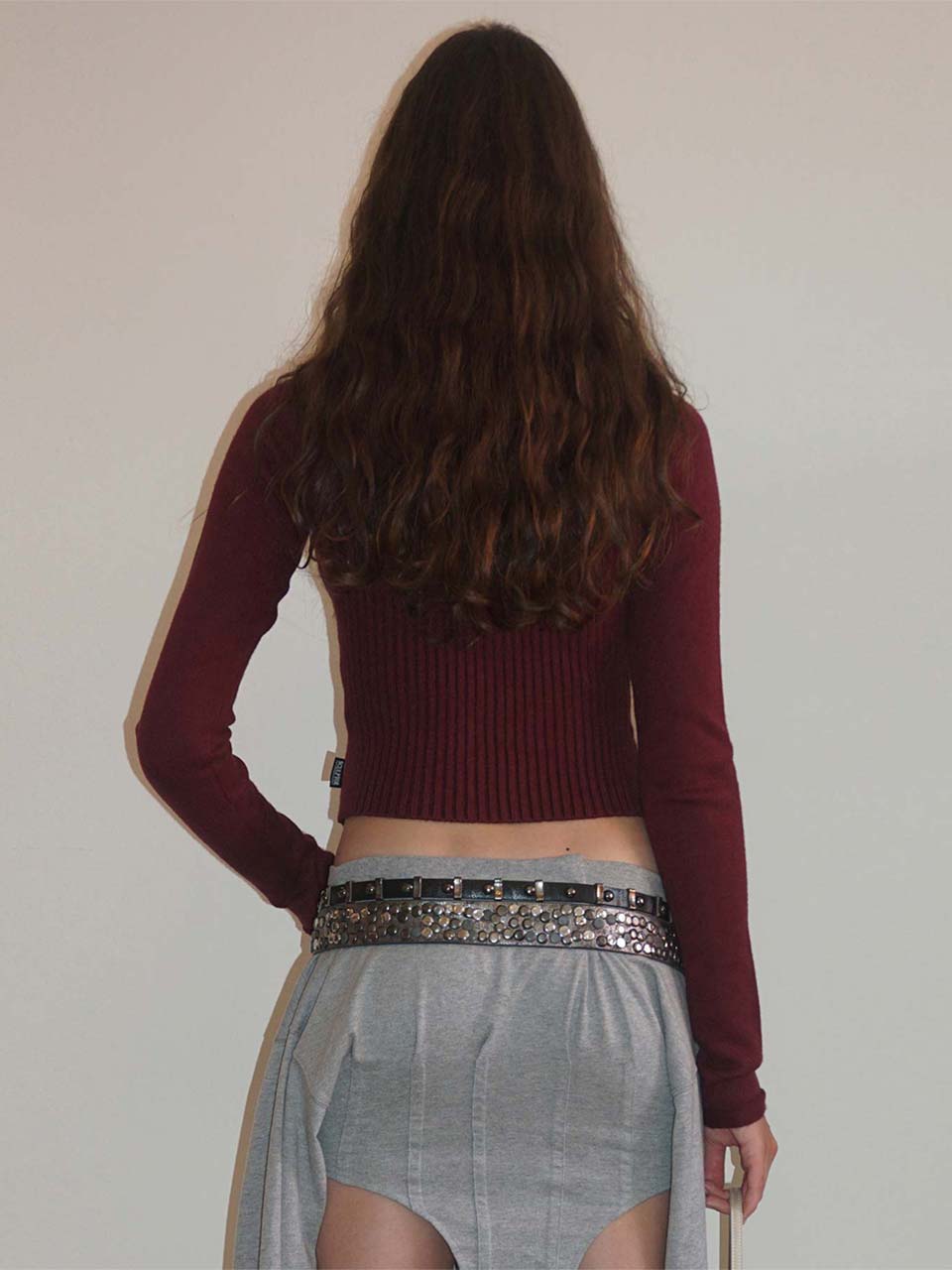 Open Collar Knit Zip-Up Deep Plum
